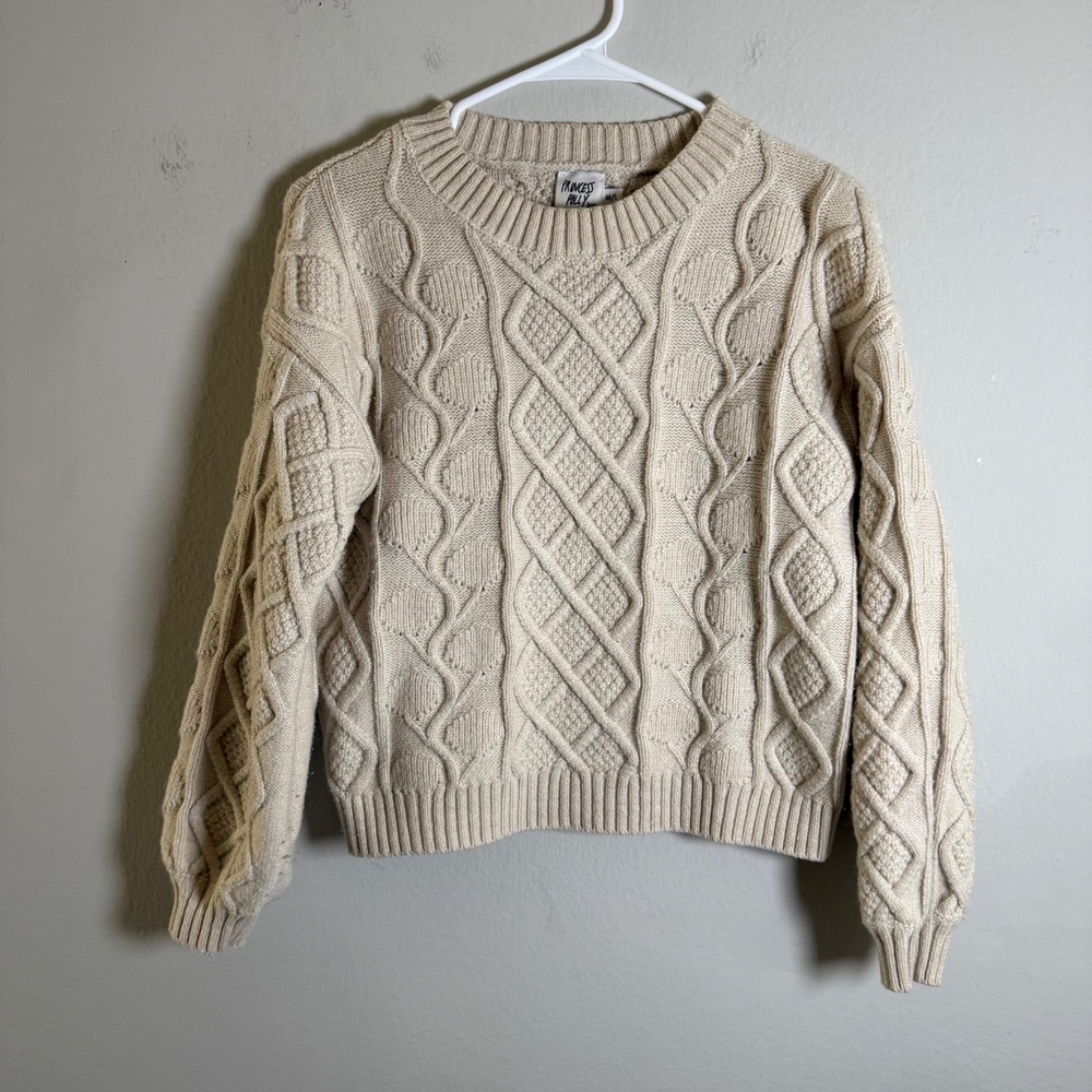 Princess Polly Cream Cable Knit Sweater Womens ML‎ Beige Crew Neck Relaxed Fit